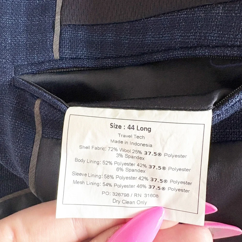 Jos. A. Bank Mens Traveler Travel Tech Blue Check Tailored Fit‎ Blazer 44 Long